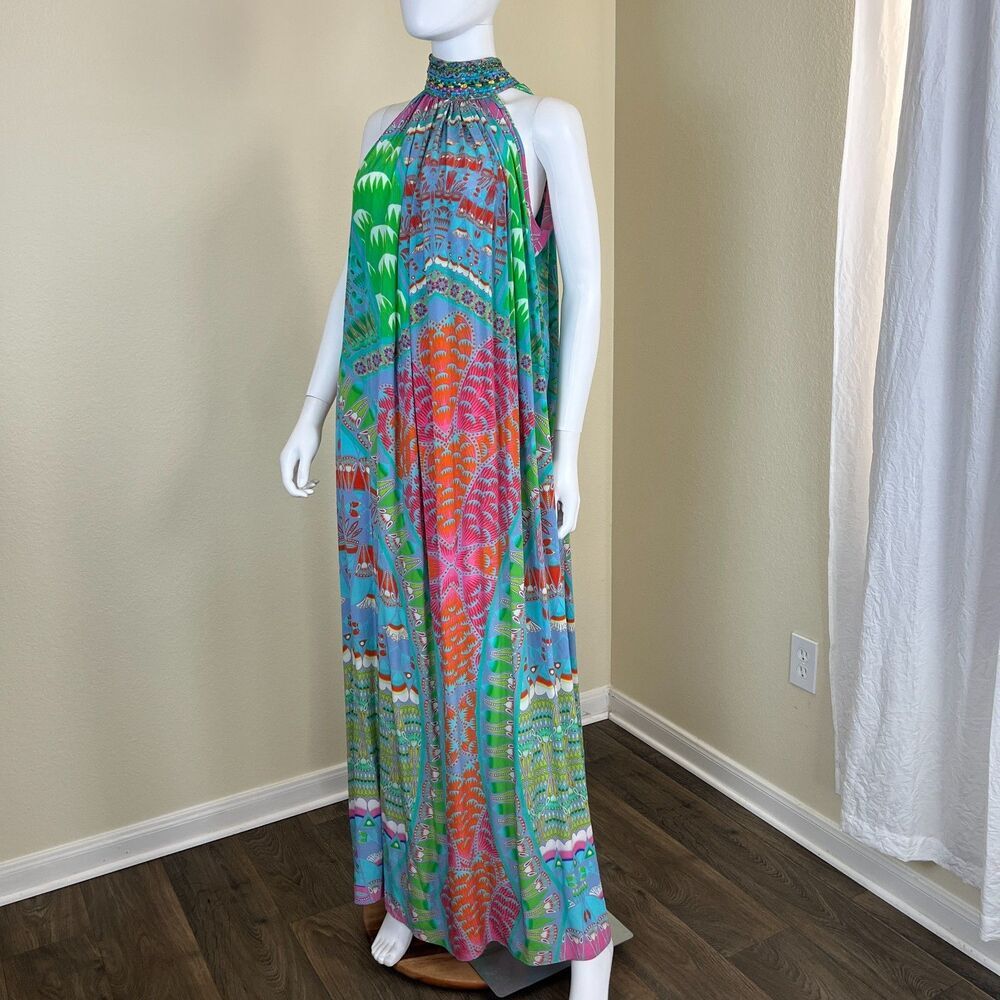 Camilla Amulet Womens Silk Multicolor Halter Maxi Dress Boho Resort Beach Summer - Picture 7 of 13